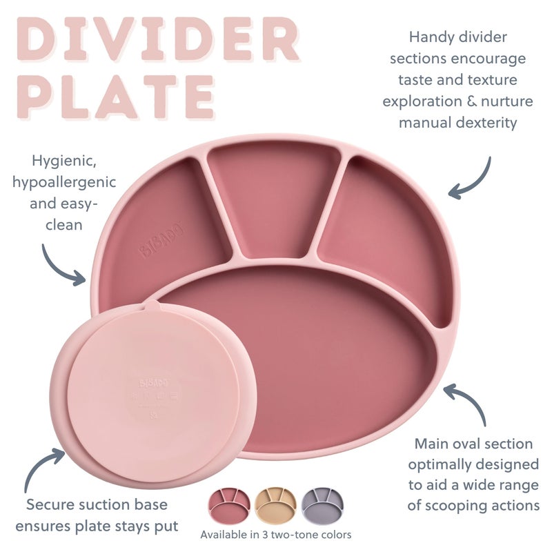 BIBaDO - Silicone Suction Divider Plate (Blush) - Toddler Plates - Help Develop Motor Skills - Durable, Dishwasher & Microwave Safe, BPA Free - Medical Grade - Baby Essentials - 6 Months to 3 Years - Image 4