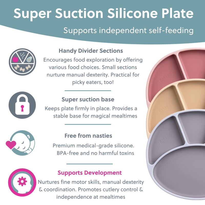 BIBaDO - Silicone Suction Divider Plate (Blush) - Toddler Plates - Help Develop Motor Skills - Durable, Dishwasher & Microwave Safe, BPA Free - Medical Grade - Baby Essentials - 6 Months to 3 Years - Image 3