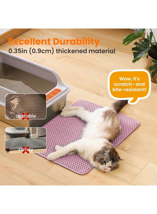 Cat Litter Mat, 24x18 Inches Large Double Layer Honeycomb Cat Litter Trapping Mat, Non Slip Waterproof Urine Proof Cat Litter Box Mat for Floor, Kitty Litter Rug, Cat Supplies, Pink - Image 4