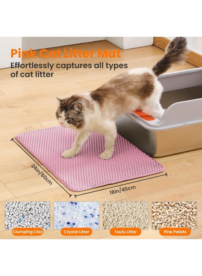 Cat Litter Mat, 24x18 Inches Large Double Layer Honeycomb Cat Litter Trapping Mat, Non Slip Waterproof Urine Proof Cat Litter Box Mat for Floor, Kitty Litter Rug, Cat Supplies, Pink - Image 3