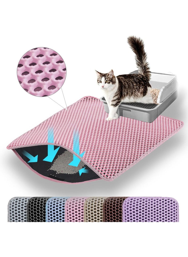 Cat Litter Mat, 24x18 Inches Large Double Layer Honeycomb Cat Litter Trapping Mat, Non Slip Waterproof Urine Proof Cat Litter Box Mat for Floor, Kitty Litter Rug, Cat Supplies, Pink - Image 1