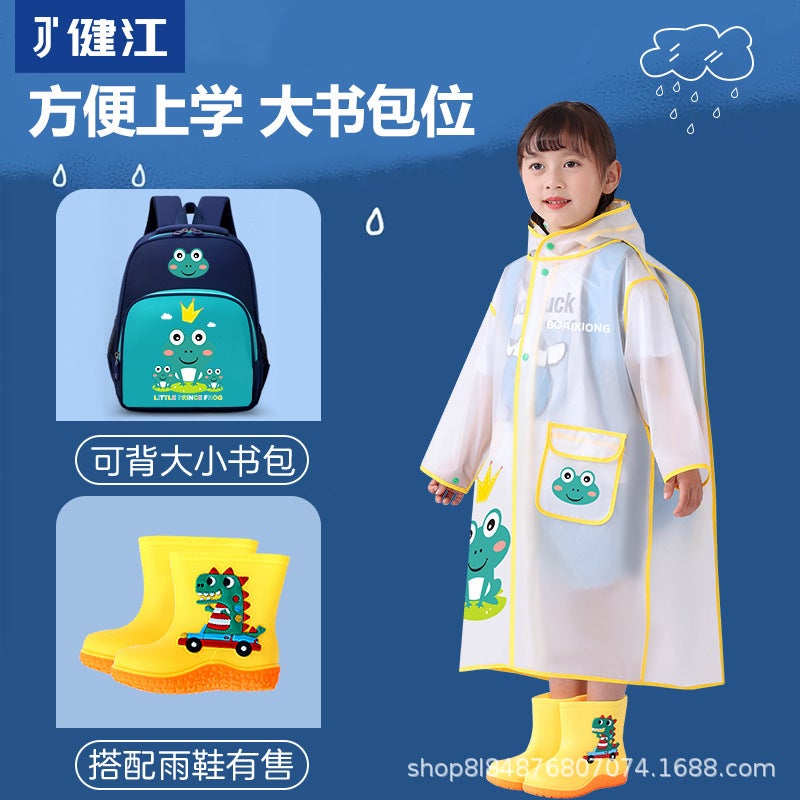 Children'S Raincoat Boys And Girls Primary School Students With Schoolbag Full Body Waterproof Thickened Cartoon Big Children Poncho - Image 5