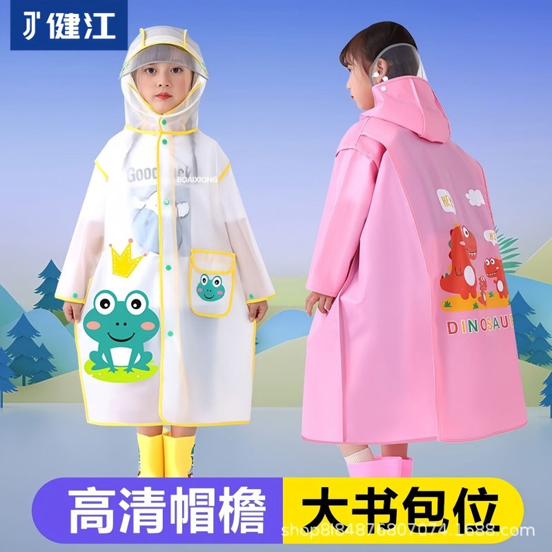 Children'S Raincoat Boys And Girls Primary School Students With Schoolbag Full Body Waterproof Thickened Cartoon Big Children Poncho - Image 2