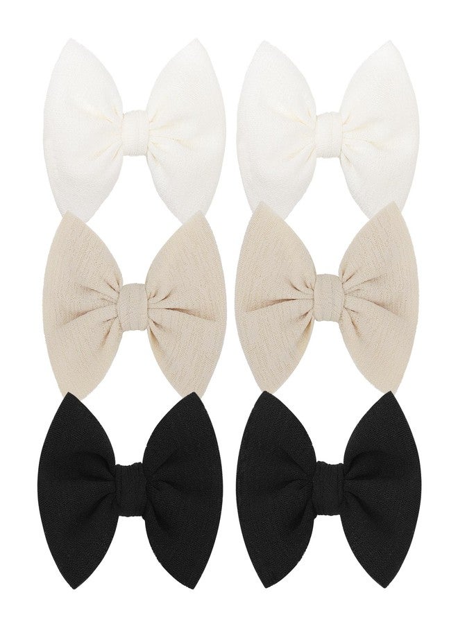 ONENINEDREAM Baby Girls Hair 3'' Bows Clips Set Handmade Bow Hair Clips Hair Accessories Alligator Clip for Babies Infant Toddlers Little Kids 6 PCS Black White Beige - Image 1
