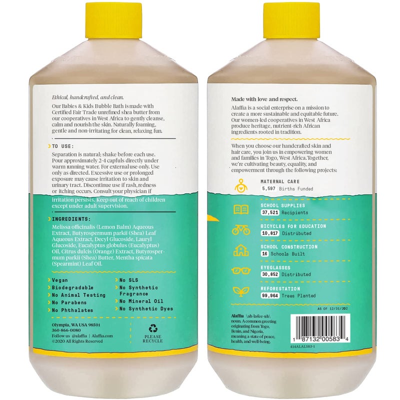 Alaffia Babies and Kids Bubble Bath, Gentle Baby Essentials for Delicate Skin, Cleansing & Calming Bubbles, Plant Based Formula, Vegan, Eucalyptus Mint (2 Pack - 32 Fl Oz Ea) - Image 2