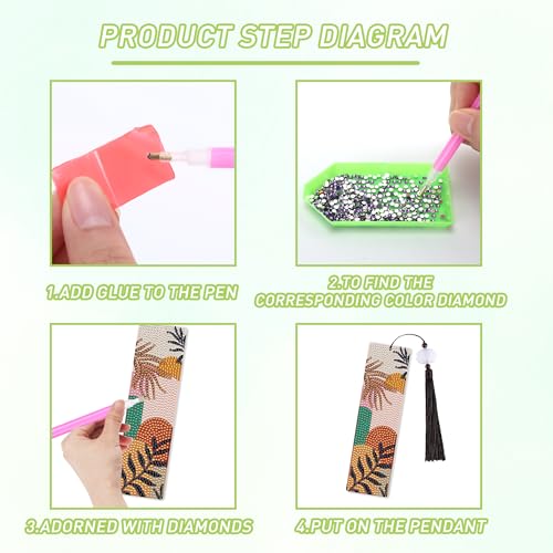 CRASHOT Boho Diamond Painting Bookmark Kit: 6PCS Aesthetic Diamond Art Bookmarks with Tassels, Bohemian Diamond Art Book Marks, DIY Craft Gift for Book Lovers, Reading Accessories for Adults & Kids - Image 5