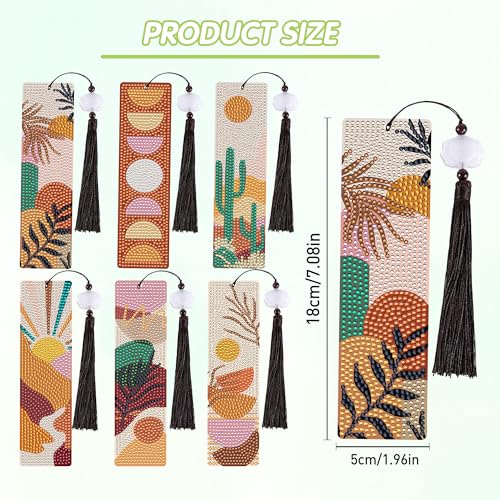 CRASHOT Boho Diamond Painting Bookmark Kit: 6PCS Aesthetic Diamond Art Bookmarks with Tassels, Bohemian Diamond Art Book Marks, DIY Craft Gift for Book Lovers, Reading Accessories for Adults & Kids - Image 3