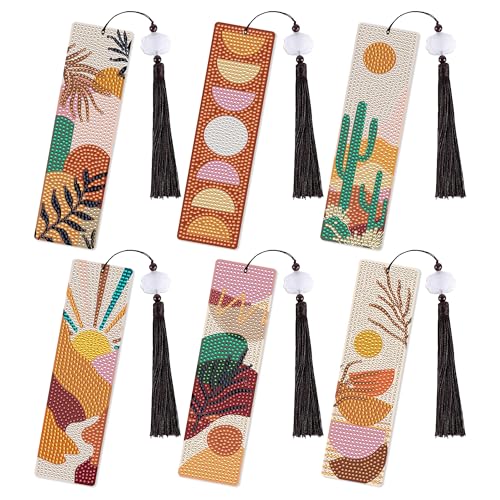 CRASHOT Boho Diamond Painting Bookmark Kit: 6PCS Aesthetic Diamond Art Bookmarks with Tassels, Bohemian Diamond Art Book Marks, DIY Craft Gift for Book Lovers, Reading Accessories for Adults & Kids - Image 1