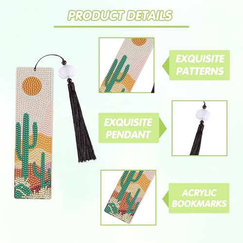 CRASHOT Boho Diamond Painting Bookmark Kit: 6PCS Aesthetic Diamond Art Bookmarks with Tassels, Bohemian Diamond Art Book Marks, DIY Craft Gift for Book Lovers, Reading Accessories for Adults & Kids - Image 4