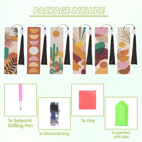 CRASHOT Boho Diamond Painting Bookmark Kit: 6PCS Aesthetic Diamond Art Bookmarks with Tassels, Bohemian Diamond Art Book Marks, DIY Craft Gift for Book Lovers, Reading Accessories for Adults & Kids - Image 2