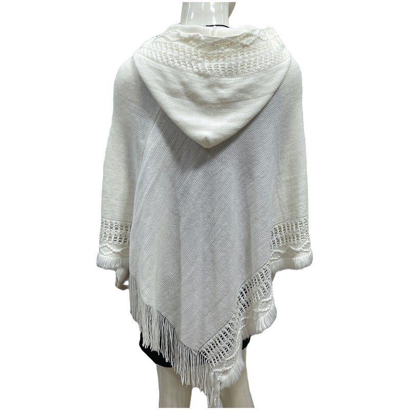 Women's Hooded Cape Poncho with Hollow-Out Tassel Design, Loose Fit, Plus Size, Street Style