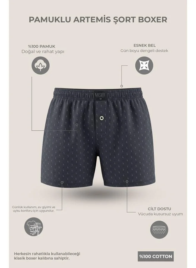Aytuğ Egyptian Men's Cotton Corner Triangle Relax-Fit Boxer with Star Pattern/Smoked.