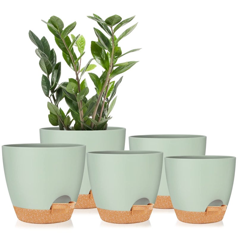 GARDIFE Plant Pots 7656555 Inch Self Watering Planters with Drainage Hole Plastic Flower Pots Planters for Indoor Plants SucculentsSnake Plant African Violet FlowersGreen