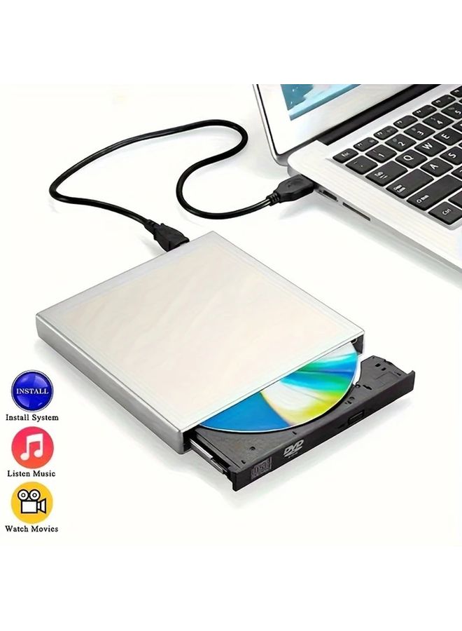 Gray Portable USB 3 0 External CD DVD RW Burner Drive With Hub For Laptop Desktop - Image 4