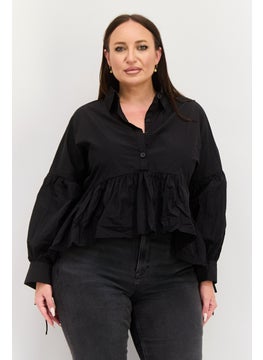 Women Spread Neck Long Sleeves Plain Top, Black - pzsku/Z8B7E401C7802618BD03DZ/45/_/1737728212/b484dc07-187f-4ead-af66-176fc6a38daa