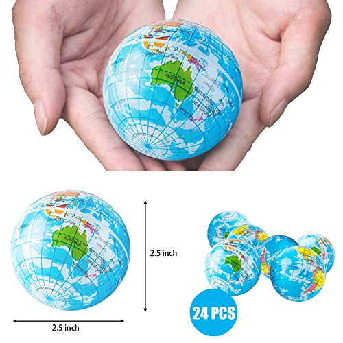 Jizvxe 24 PCS Globe Squeeze Balls,2.5 Inch Globe Bouncy Ball Earth Squishy Ball,Mini Foam Globe Squeeze Stress Balls - Image 2