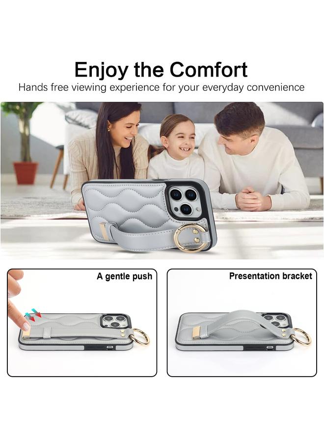 زبون جراب لهاتف iPhone 13 Pro، جراب هاتف PU غير قابل للانزلاق مع حلقة تغطية كاملة مع سوار معصم - Image 4