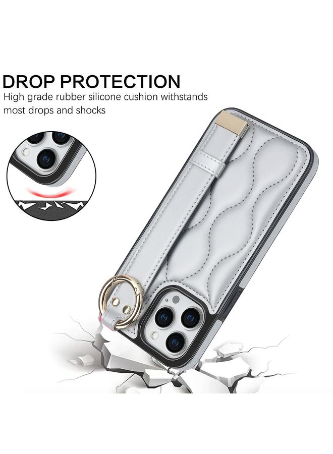 زبون جراب لهاتف iPhone 13 Pro، جراب هاتف PU غير قابل للانزلاق مع حلقة تغطية كاملة مع سوار معصم - Image 2