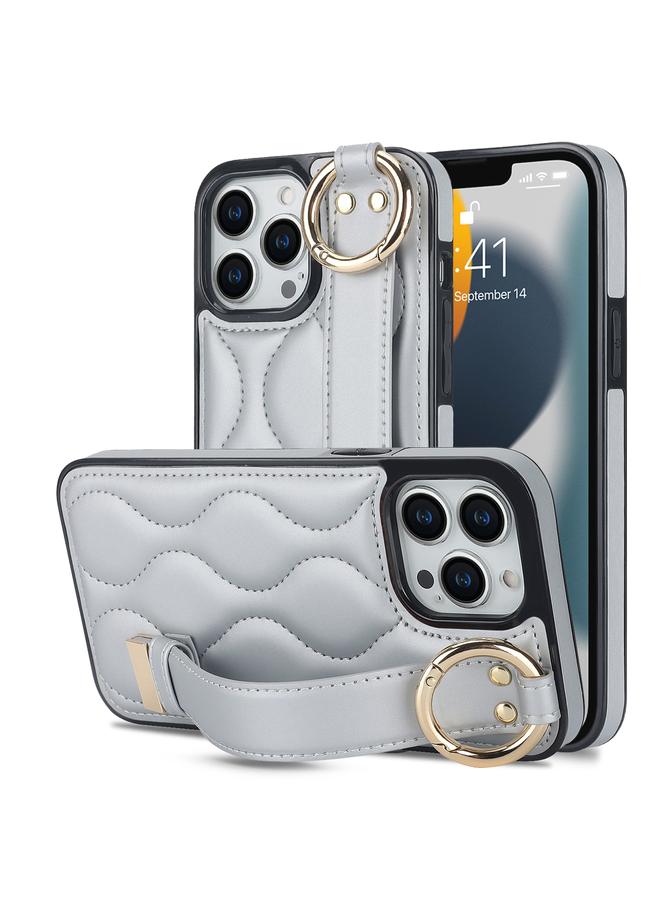 زبون جراب لهاتف iPhone 13 Pro، جراب هاتف PU غير قابل للانزلاق مع حلقة تغطية كاملة مع سوار معصم - Image 1