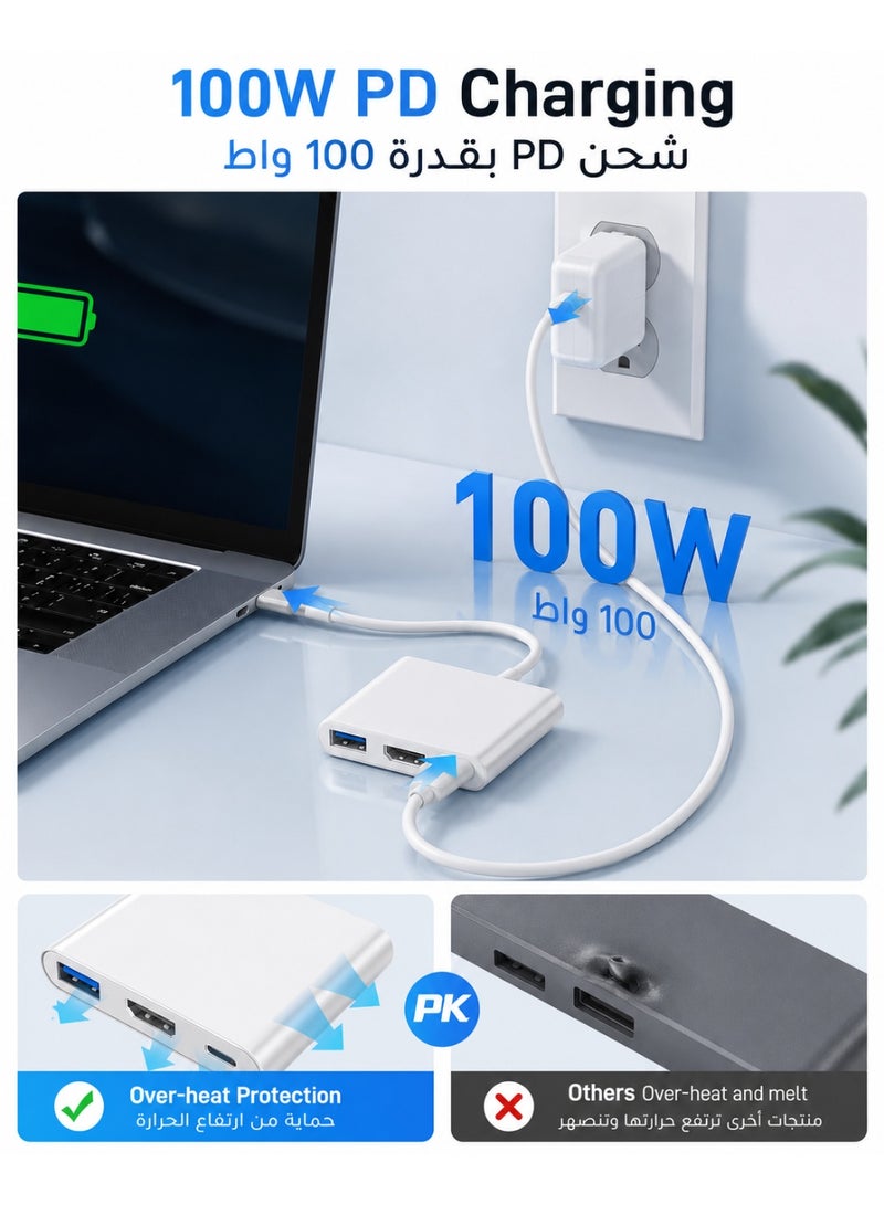 SIGood 4K USB-C to HDMI Adapter with USB 3.0 Port and 100W PD Charging, Type-C to HDTV Converter for MacBook iPad Pro Surface Dell HP, Silver, Everyday Use - Image 4