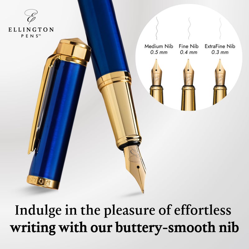 مجموعة أقلام حبر فاخرة من Ellington Pens - أقلام حبر للكتابة - طرف ناعم ناعم - تتضمن محول حبر قابل لإعادة الملء و3 خراطيش حبر [أسود وأزرق] صندوق هدايا - خط أنيق - Image 5