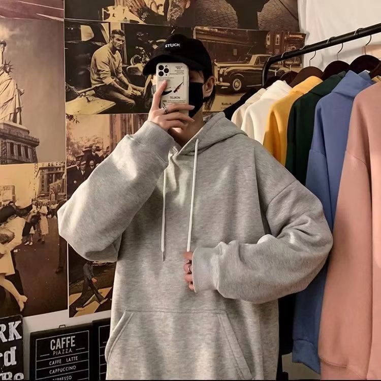 2024 Spring Solid Hoodie Mens Trendy Casual Top Light gray  - Image 1