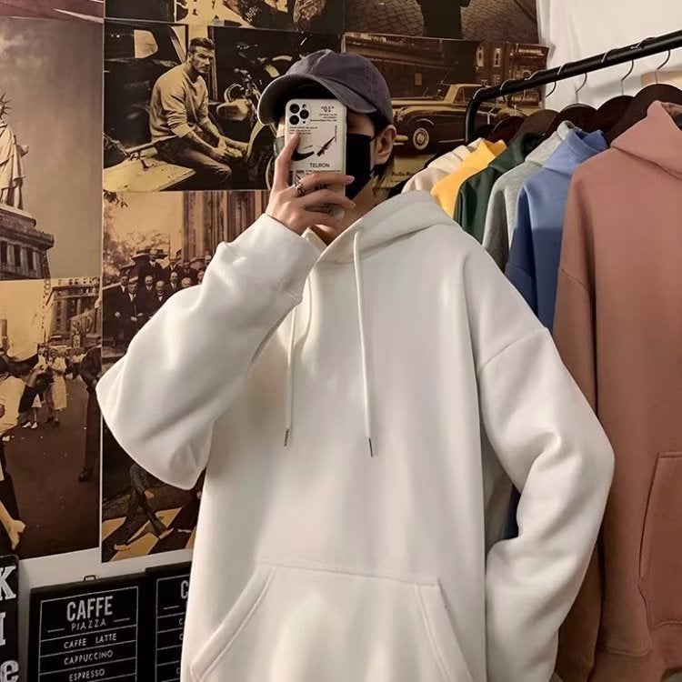 2024 Spring Solid Hoodie Mens Trendy Casual Top Light gray  - Image 3