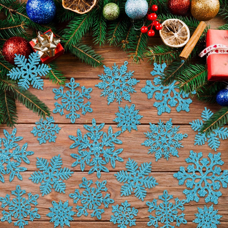 kockuu 49Pcs Christmas Ornaments Snowflake Decorations Clearance - Blue Glitter Christmas Ornaments Hanging Snowflakes for Winter Christmas Tree Wall Ceiling Window Ornaments - Image 4