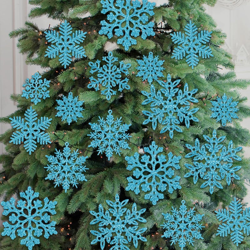 kockuu 49Pcs Christmas Ornaments Snowflake Decorations Clearance - Blue Glitter Christmas Ornaments Hanging Snowflakes for Winter Christmas Tree Wall Ceiling Window Ornaments - Image 1