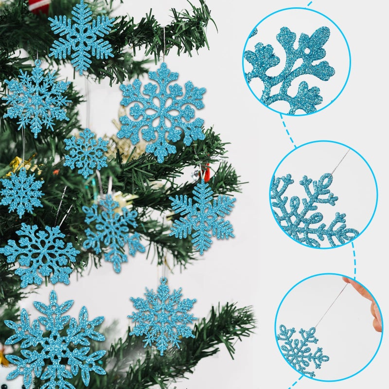 kockuu 49Pcs Christmas Ornaments Snowflake Decorations Clearance - Blue Glitter Christmas Ornaments Hanging Snowflakes for Winter Christmas Tree Wall Ceiling Window Ornaments - Image 5