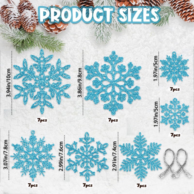 kockuu 49Pcs Christmas Ornaments Snowflake Decorations Clearance - Blue Glitter Christmas Ornaments Hanging Snowflakes for Winter Christmas Tree Wall Ceiling Window Ornaments - Image 3
