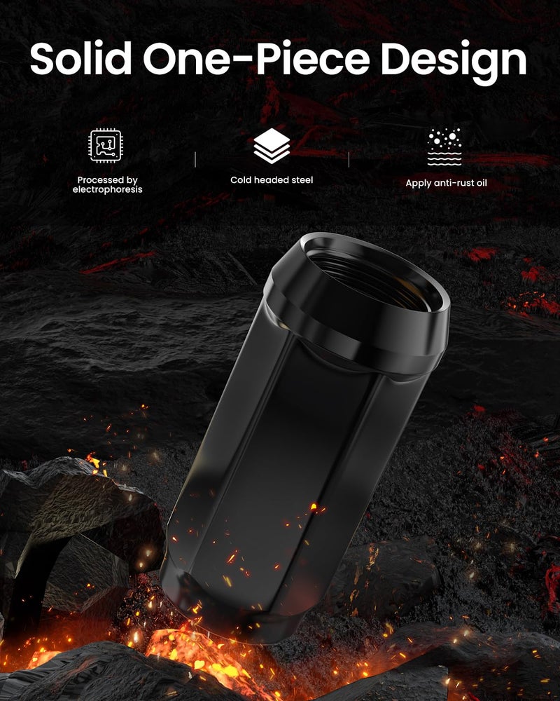 GAsupply 1/2x20 Black Lug Nuts 20pcs - 1/2-20 Long Closed End Bulge Acorn Lug Nuts Cone Seat - 1.9" 48mm Tall 3/4" 19mm Hex - Image 4