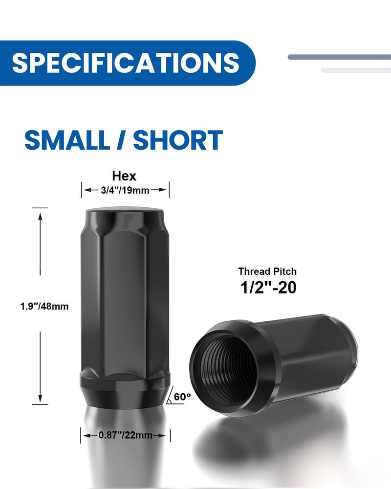 GAsupply 1/2x20 Black Lug Nuts 20pcs - 1/2-20 Long Closed End Bulge Acorn Lug Nuts Cone Seat - 1.9" 48mm Tall 3/4" 19mm Hex - Image 2