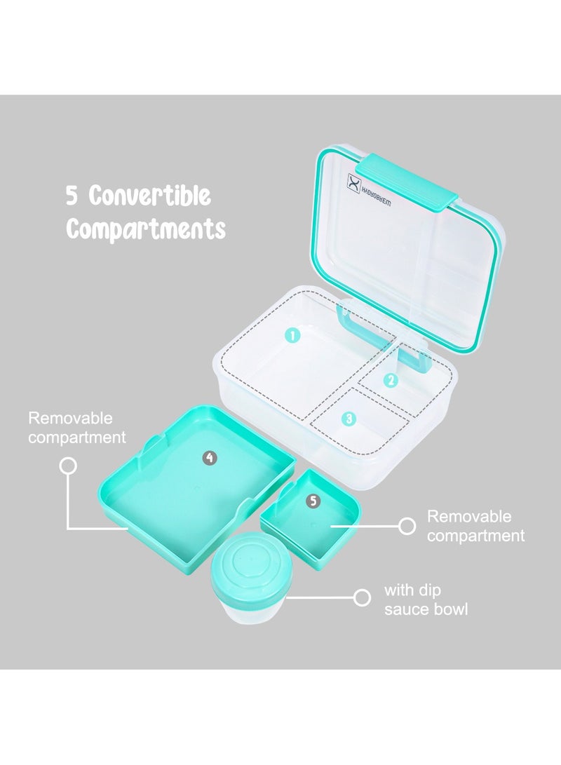 HYDROBREW 3/4/5 Compartment Convertible 1650Ml Bento Lunch Box With 150Ml Gravy Bowl - Green - Image 4