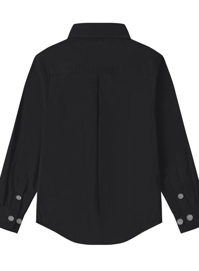 QBK Boys' Long Sleeve Button Down Dress Shirt Oxford Uniform Shirt with Chest Pocket Black 6Y - Image 5