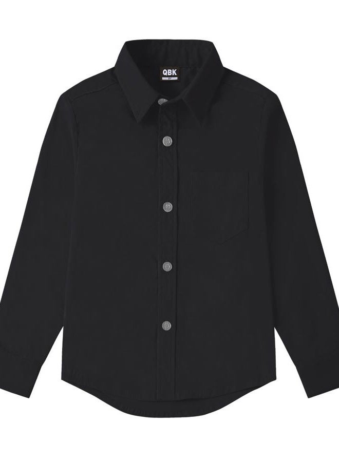 QBK Boys' Long Sleeve Button Down Dress Shirt Oxford Uniform Shirt with Chest Pocket Black 6Y - Image 4