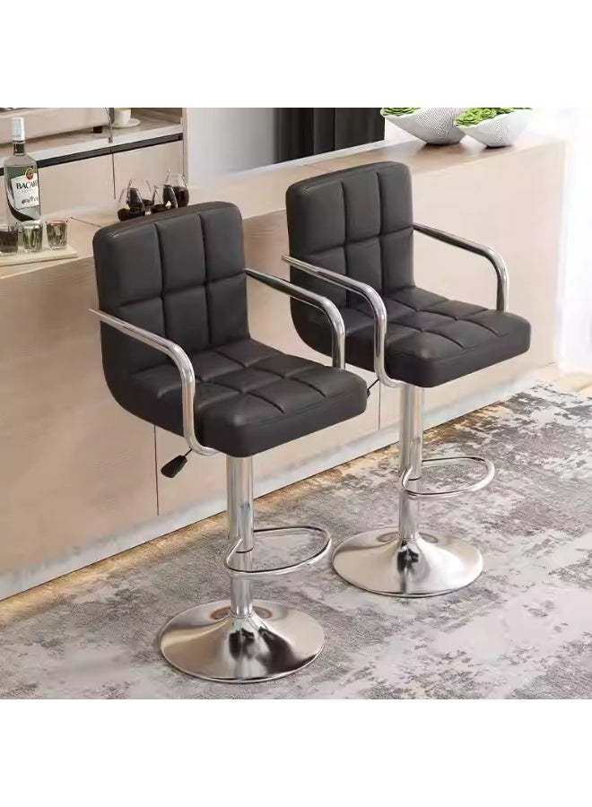 كرسي بار حديث قابل للتعديل في الارتفاع، كرسي دوار من جلد PU مع دعم للظهر، دوران 360 درجة، رفع هيدروليكي، مقعد مبطن باللون الأسود لجزيرة المطبخ (أسود، 1 قطعة) - Image 1