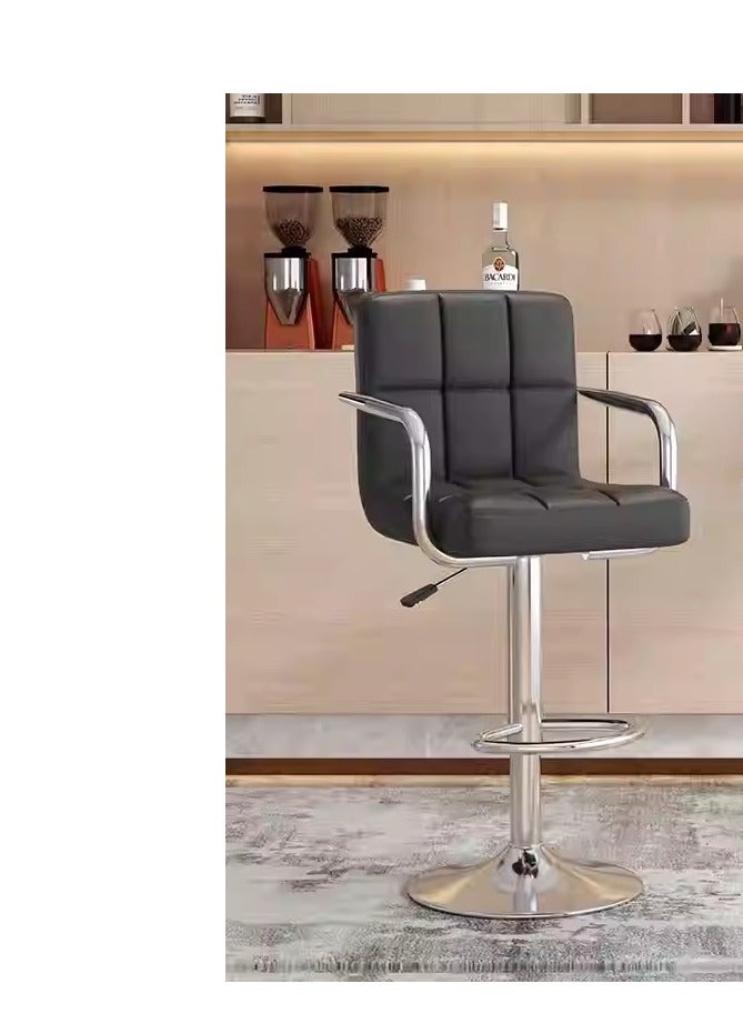 كرسي بار حديث قابل للتعديل في الارتفاع، كرسي دوار من جلد PU مع دعم للظهر، دوران 360 درجة، رفع هيدروليكي، مقعد مبطن باللون الأسود لجزيرة المطبخ (أسود، 1 قطعة) - Image 2