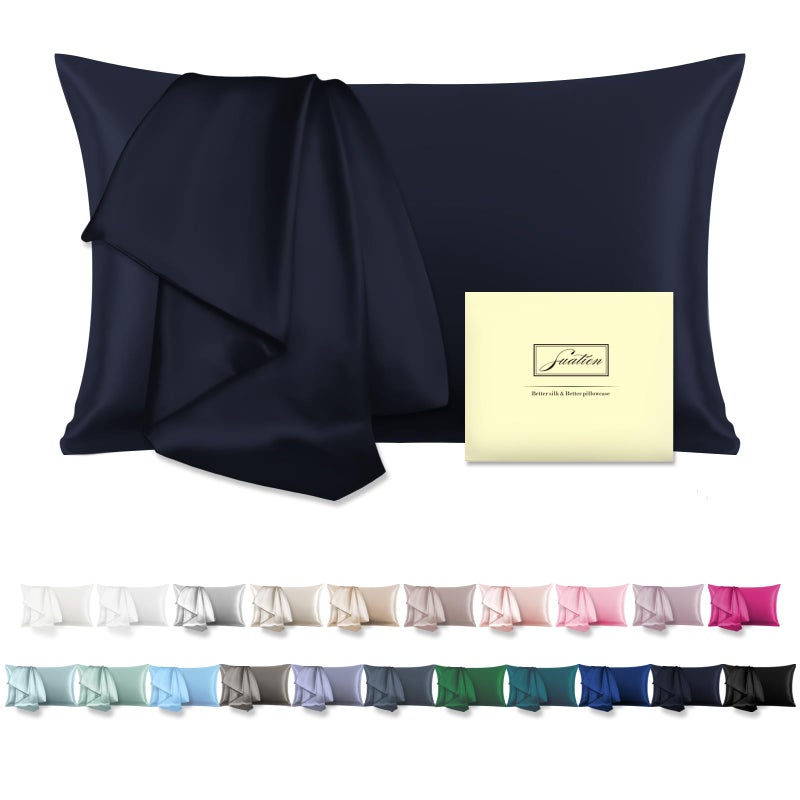 Mulberry Silk Pillowcase for Hair and Skin Pillow Case with Hidden Zipper Soft Breathable Smooth Cooling Silk Pillow Covers for Sleeping Navy Blue King20X 36