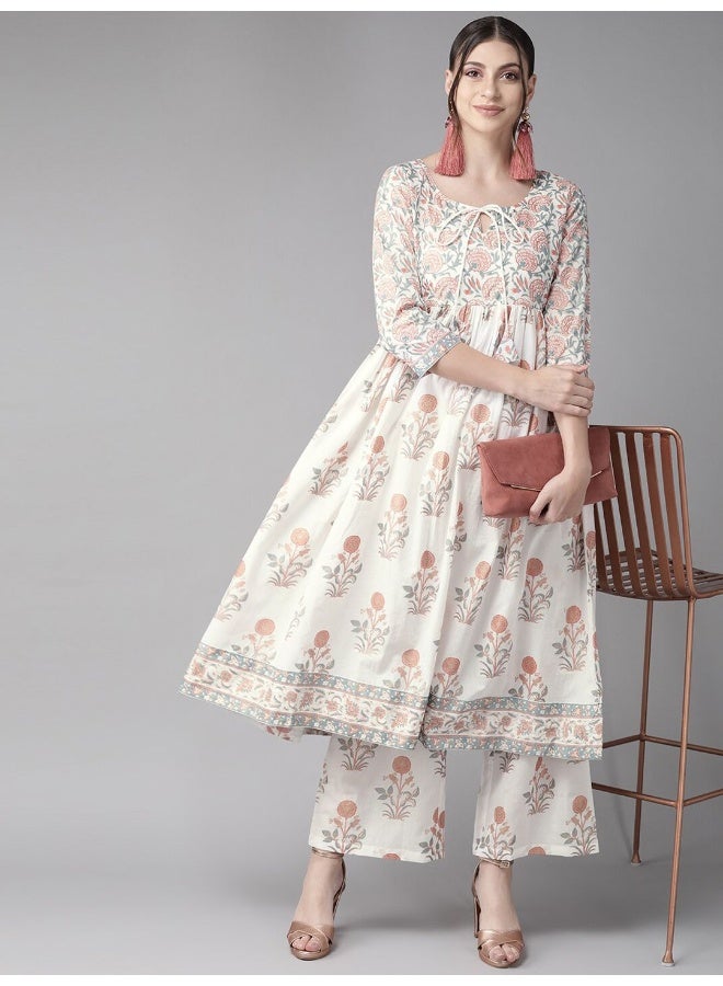 أيه كيه إس كرتا أبيض بطبعة زهور مع رباط - Image 4