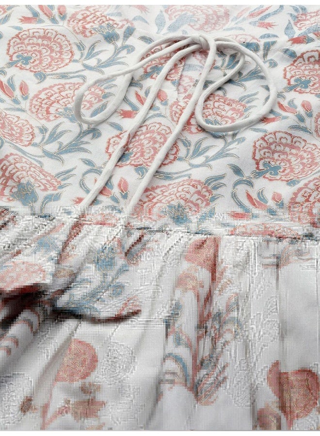 أيه كيه إس كرتا أبيض بطبعة زهور مع رباط - Image 2