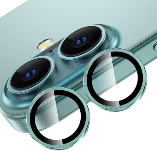 ZARALA Camera Lens Frame Glass Compatible with Iphone 16/16 Plus Tempered Glass Aluminum Alloy Frame Individual Camera Lens Protector Cover (Blue) - Image 1