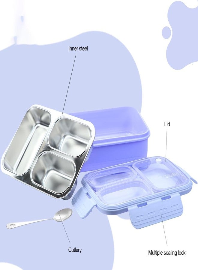 Darkpyro 3-Compartment Lavender Lunch Box with Transparent Lid Inner Steel Compartments| BPA-Free Lunch Box for Fresh Meals On-The-Go Ideal for School, Office, and Travel - Image 3