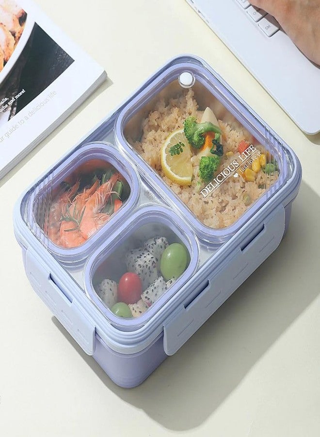 Darkpyro 3-Compartment Lavender Lunch Box with Transparent Lid Inner Steel Compartments| BPA-Free Lunch Box for Fresh Meals On-The-Go Ideal for School, Office, and Travel - Image 1