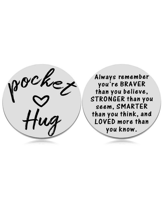 MIXJOY 2 Sided Pocket Hug Token You Are Braver Than You Believe Isolation Lockdown Social Distancing Love Gift Miss You Note 1.5" Silver - Image 1