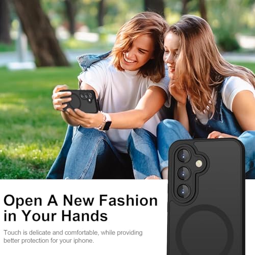 Elzzi Magnetic for Samsung S24 Fe 5g Case, Upgraded [Full Camera Protection] [Compatible with Magsafe] [Translucent Matte] Shockproof Protective Phone Case for Men & Women - Black - Image 4