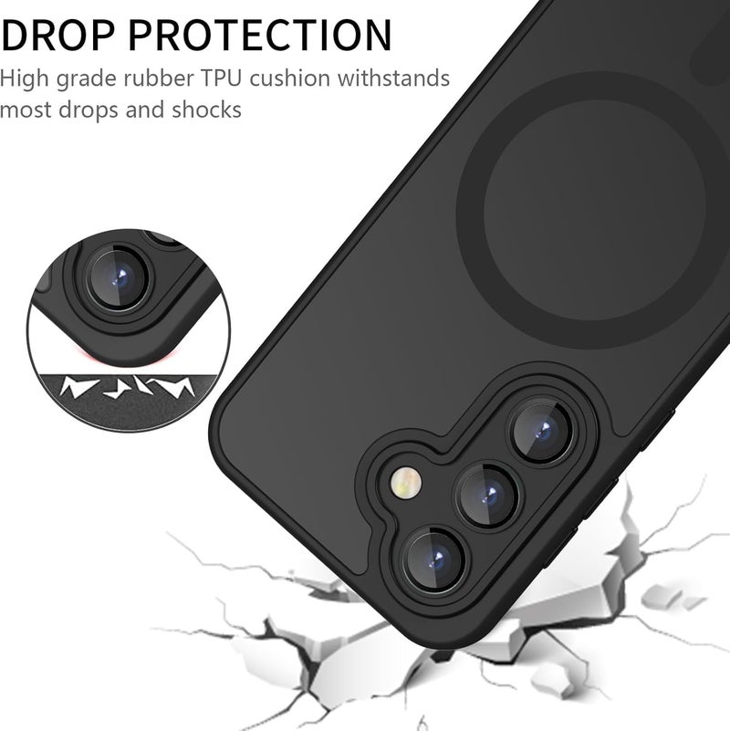 Elzzi Magnetic for Samsung S24 Fe 5g Case, Upgraded [Full Camera Protection] [Compatible with Magsafe] [Translucent Matte] Shockproof Protective Phone Case for Men & Women - Black - Image 3