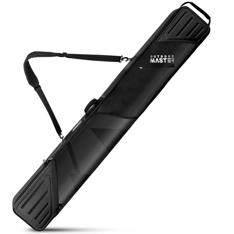 OutdoorMaster Ski Bag with Hard Shell On Both Ends Ski Bags for Air Travel Ski Case with Pockets and Removable Shoulder Straps Up to 185cm Ski Boards