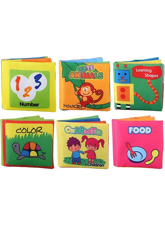 JCB CHIC 6 Pack Soft Baby Cloth Books Crinkle Books Friction with Rustling Sound Infants & Toddler Early Learning Educational Toy Gift for Children Boys Girls - Image 1