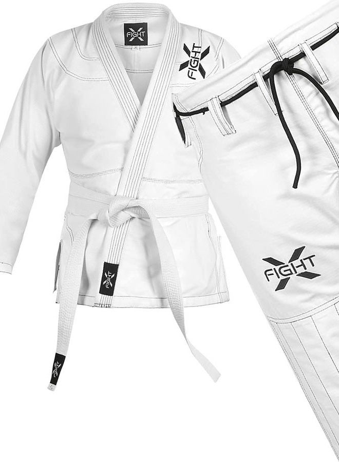 FightX بدلة BJJ للرجال والنساء - بدلة جيو جيتسو البرازيلية خفيفة الوزن مع حزام مجاني، أبيض، A4 - Image 2